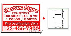 (100)18x24 CUSTOM PRINTED DOUBLE SIDED CORRUGATED PLASTIC YARD SIGNS WIRE STANDS