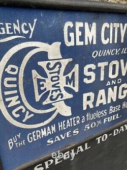 1900 Antique Quincy Illinois GEM Stove & Ranges Double Sided Smaltz Painted Sign