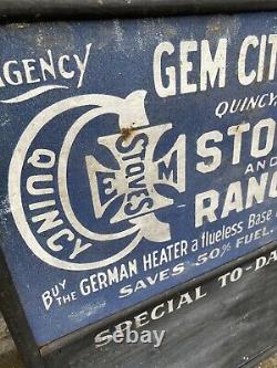 1900 Antique Quincy Illinois GEM Stove & Ranges Double Sided Smaltz Painted Sign