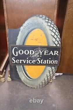 1915 Good Year Akron Service Station RARE Tin Double Sided Tire Flange Sign TAC