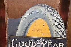 1915 Good Year Akron Service Station RARE Tin Double Sided Tire Flange Sign TAC