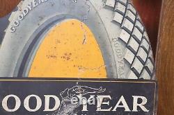 1915 Good Year Akron Service Station RARE Tin Double Sided Tire Flange Sign TAC