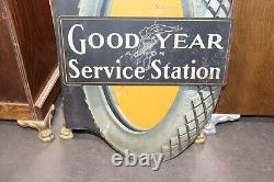 1915 Good Year Akron Service Station RARE Tin Double Sided Tire Flange Sign TAC