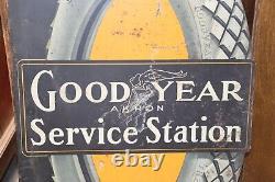 1915 Good Year Akron Service Station RARE Tin Double Sided Tire Flange Sign TAC