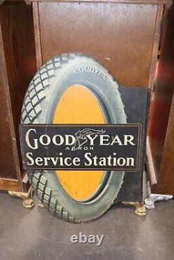 1915 Good Year Akron Service Station RARE Tin Double Sided Tire Flange Sign TAC