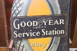1915 Good Year Akron Service Station RARE Tin Double Sided Tire Flange Sign TAC