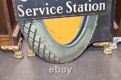 1915 Good Year Akron Service Station RARE Tin Double Sided Tire Flange Sign TAC