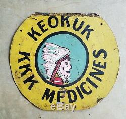 1920-30s Folk Art Double Sided Keokuk, Iowa MEDICINES Sign with Indian