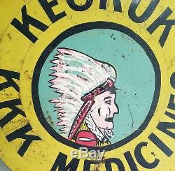 1920-30s Folk Art Double Sided Keokuk, Iowa MEDICINES Sign with Indian
