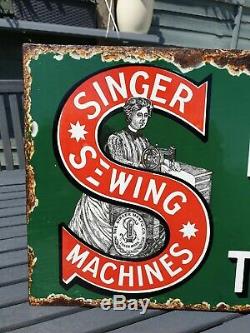 1920's Double Sided Flange SINGER Enamel Sign Advertising Porcelain