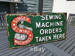 1920's Double Sided Flange SINGER Enamel Sign Advertising Porcelain