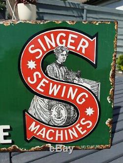 1920's Double Sided Flange SINGER Enamel Sign Advertising Porcelain