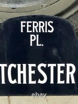 1920's FERRIS PL. WESTCHESTER SQ. HUMPBACK PORCELAIN STREET SIGN-DOUBLE SIDED