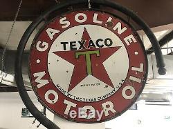 1920's Texaco 42 Gasoline Motor Oil Double Sided Sign 10 Shepherds Staff Pole