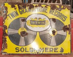 1920's Vintage Double Sided Twin Gramophone Records Porcelain Enamel Sign Board