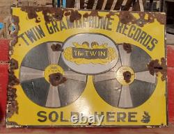 1920's Vintage Double Sided Twin Gramophone Records Porcelain Enamel Sign Board