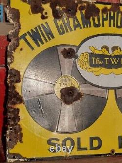 1920's Vintage Double Sided Twin Gramophone Records Porcelain Enamel Sign Board