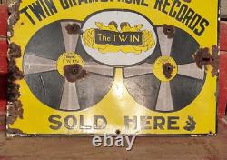 1920's Vintage Double Sided Twin Gramophone Records Porcelain Enamel Sign Board