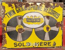 1920's Vintage Double Sided Twin Gramophone Records Porcelain Enamel Sign Board