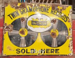 1920's Vintage Double Sided Twin Gramophone Records Porcelain Enamel Sign Board