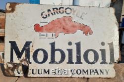 1920's Vintage Rare Double Sided Gargoyle Mobil Oil Porcelain Enamel Sign Board