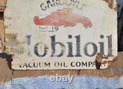 1920's Vintage Rare Double Sided Gargoyle Mobil Oil Porcelain Enamel Sign Board