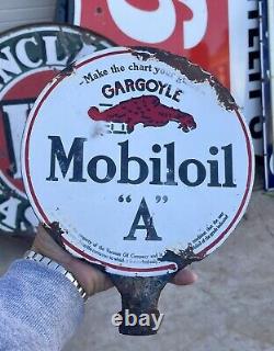 1920s Mobiloil A Gargoyle porcelain Double sided Lollipop Sign Very Old Rare