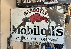 1930 Gargoyle Mobil Oil Sign double sided porcelain flange