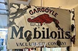 1930 Gargoyle Mobil Oil Sign double sided porcelain flange