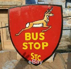1930's Old Vintage Rare DOUBLE SIDED STC Bus Stop Ad Porcelain Enamel Sign Board