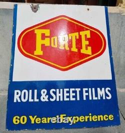 1930's Old Vintage Rare Double Sided Forte Films Ad. Porcelain Enamel Sign Board