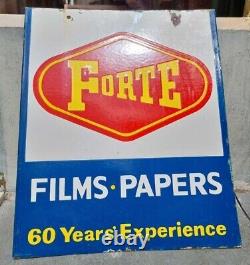 1930's Old Vintage Rare Double Sided Forte Films Ad. Porcelain Enamel Sign Board