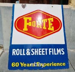 1930's Old Vintage Rare Double Sided Forte Films Ad. Porcelain Enamel Sign Board