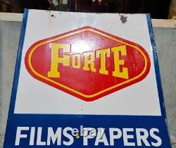 1930's Old Vintage Rare Double Sided Forte Films Ad. Porcelain Enamel Sign Board