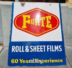 1930's Old Vintage Rare Double Sided Forte Films Ad. Porcelain Enamel Sign Board