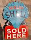 1930's Old Vintage Very Rare Double Sided Shell Oil Porcelain Enamel Sign Board