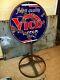1930's Original Vico Motor Oil Double Sided Porcelain Sign And Curbside Stand