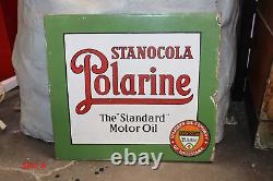 1930's Stancola Polarine Standard Motor Oil Double Sided Porcelain Flange Sign