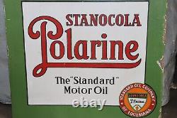 1930's Stancola Polarine Standard Motor Oil Double Sided Porcelain Flange Sign