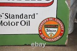 1930's Stancola Polarine Standard Motor Oil Double Sided Porcelain Flange Sign