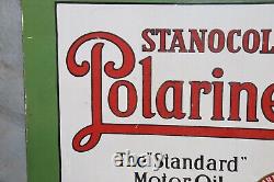 1930's Stancola Polarine Standard Motor Oil Double Sided Porcelain Flange Sign