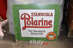 1930's Stancola Polarine Standard Motor Oil Double Sided Porcelain Flange Sign