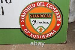 1930's Stancola Polarine Standard Motor Oil Double Sided Porcelain Flange Sign