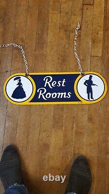 1930's Sunoco Double Sided Porcelain Hanging Restroom Sign 21x6.5