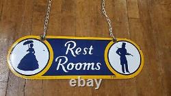 1930's Sunoco Double Sided Porcelain Hanging Restroom Sign 21x6.5
