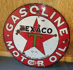 1930s 42 Texaco (Black Bordered Dark Green T) Double Sided Porcelain Sign