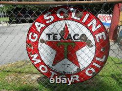 1930s 42 Texaco (Black Bordered Dark Green T) Double Sided Porcelain Sign