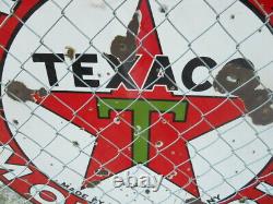 1930s 42 Texaco (Black Bordered Dark Green T) Double Sided Porcelain Sign