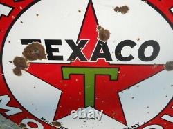 1930s 42 Texaco (Black Bordered Dark Green T) Double Sided Porcelain Sign