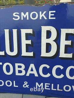 1930s Blue Bell Tobacco Double Sided Flange Enamel Sign Advertising 20 x 14